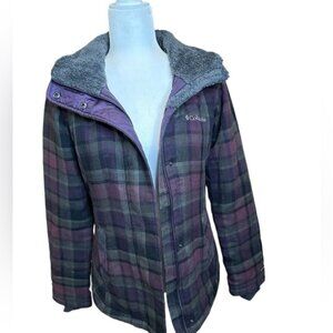 Columbia winter‎ jacket purple plaid omni-shield Peacoat style small very warm!